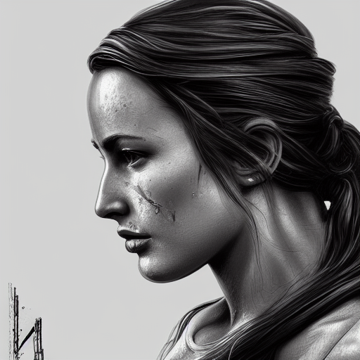 Black & White portrait of Lara Croft, Highly Detailed,Intricate,Artstation,Beautiful,Digital Painting,Sharp Focus,Concept Art,Elegant
