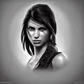 Black & White portrait of Lara Croft, Highly Detailed,Intricate,Artstation,Beautiful,Digital Painting,Sharp Focus,Concept Art,Elegant