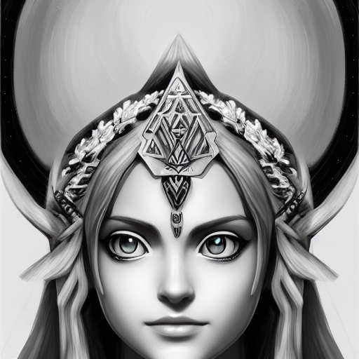 Black & White portrait of Princess Zelda, Highly Detailed,Intricate,Artstation,Beautiful,Digital Painting,Sharp Focus,Concept Art,Elegant