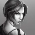 Black & White portrait of Jill Valentine, Highly Detailed,Intricate,Artstation,Beautiful,Digital Painting,Sharp Focus,Concept Art,Elegant