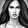 Black & White portrait of Megan Fox, Highly Detailed,Intricate,Artstation,Beautiful,Digital Painting,Sharp Focus,Concept Art,Elegant