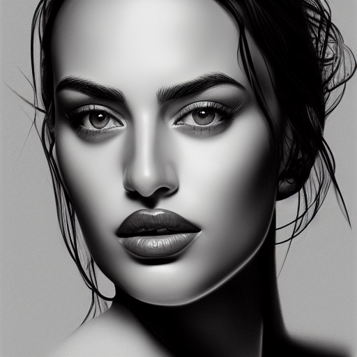 Black & White portrait of Irina Shayk, Highly Detailed,Intricate,Artstation,Beautiful,Digital Painting,Sharp Focus,Concept Art,Elegant