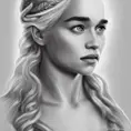 Black & White portrait of Daenerys Targaryen, Highly Detailed,Intricate,Artstation,Beautiful,Digital Painting,Sharp Focus,Concept Art,Elegant