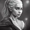 Black & White portrait of Daenerys Targaryen, Highly Detailed,Intricate,Artstation,Beautiful,Digital Painting,Sharp Focus,Concept Art,Elegant