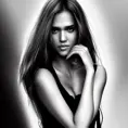 Black & White portrait of Jessica Alba, Highly Detailed,Intricate,Artstation,Beautiful,Digital Painting,Sharp Focus,Concept Art,Elegant
