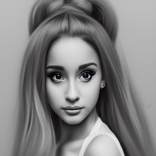 Black & White portrait of Ariana Grande, Highly Detailed,Intricate,Artstation,Beautiful,Digital Painting,Sharp Focus,Concept Art,Elegant