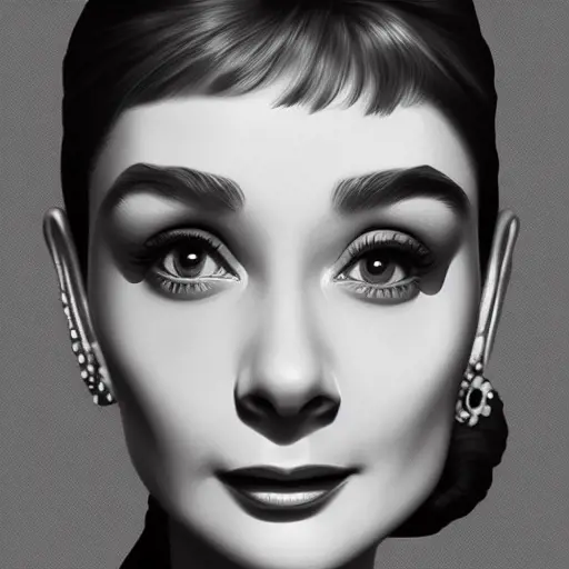 Black & White portrait of Audrey Hepburn, Highly Detailed,Intricate,Artstation,Beautiful,Digital Painting,Sharp Focus,Concept Art,Elegant