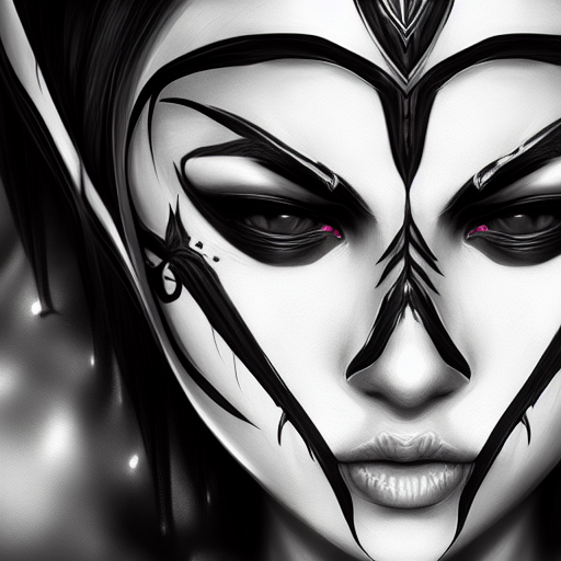 Black & White portrait of Mileena from Mortal Kombat, Highly Detailed,Intricate,Artstation,Beautiful,Digital Painting,Sharp Focus,Concept Art,Elegant
