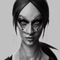 Black & White portrait of Jade from Mortal Kombat, Highly Detailed,Intricate,Artstation,Beautiful,Digital Painting,Sharp Focus,Concept Art,Elegant