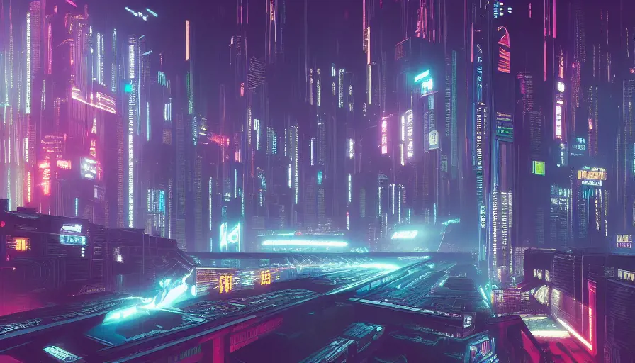 Night City from Cyberpunk 2077, High Resolution,Highly Detailed,Intricate,Artstation,Beautiful,Cyberpunk,Futuristic,Digital Painting,Isometric,Sharp Focus,Concept Art,Elegant