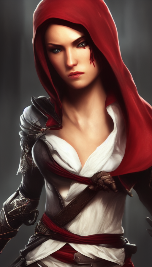 Female rouge assassin in Assasin's Creed Style, 4k,Highly Detailed,Beautiful,Cinematic Lighting,Sharp Focus,Volumetric Lighting,Closeup Portrait,Concept Art