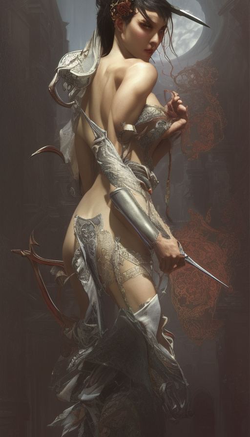 Veiled Assasin with daggers, 8k,Highly Detailed,Intricate,Artstation,Digital Painting,Illustration,Sharp Focus,Smooth,Unreal Engine,Neon,Concept Art, by Stanley Artgerm Lau,by Alphonse Mucha,by Greg Rutkowski