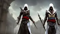 Veiled Assasin in Assassin's Creed style, 8k,Highly Detailed,Artstation,Illustration,Sharp Focus,Unreal Engine,Volumetric Lighting,Concept Art