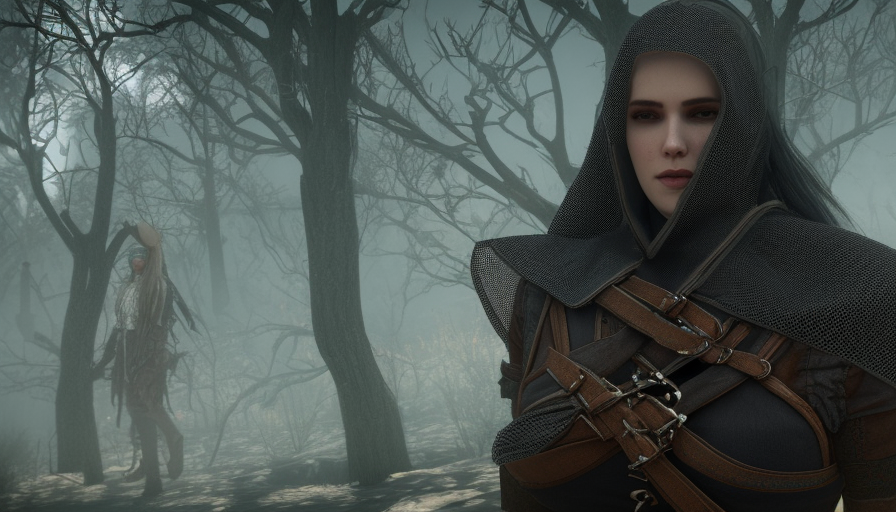 Veiled Assassin in The Witcher 3 style, 8k,Highly Detailed,Artstation,Illustration,Sharp Focus,Unreal Engine,Volumetric Lighting,Concept Art