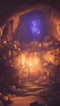 Secret Overwatch grand magical area carved inside a cave, 4k,Artstation,Cinematic Lighting,Sharp Focus,Octane Render,Candle Light,Concept Art,Fantasy,Cozy