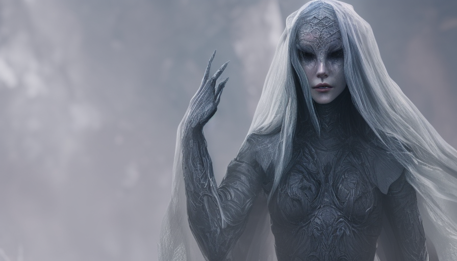 Veiled female wraith from Elden Ring, 8k,Highly Detailed,Artstation,Illustration,Sharp Focus,Unreal Engine,Volumetric Lighting,Concept Art