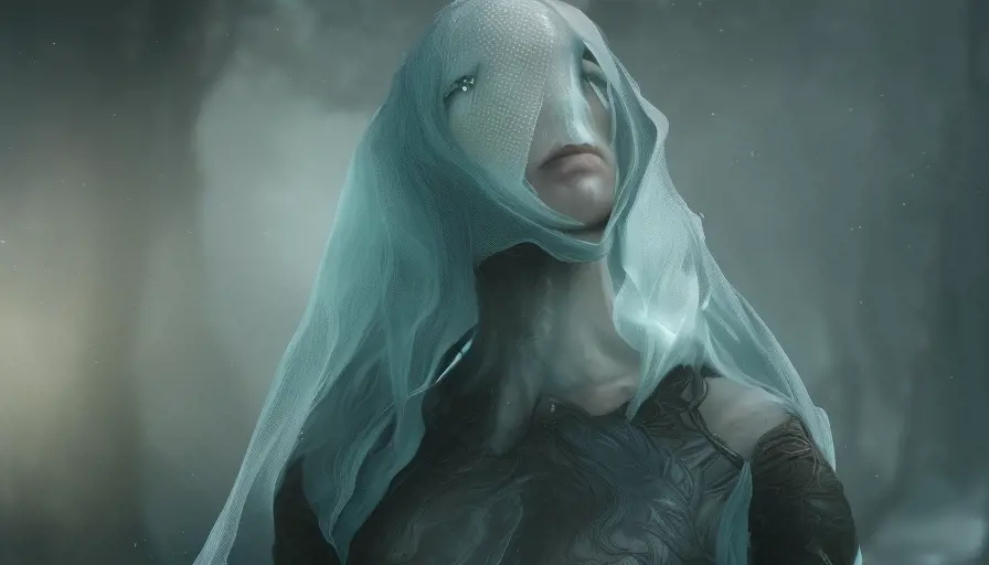 Veiled female wraith from Elden Ring, 8k,Highly Detailed,Artstation,Illustration,Sharp Focus,Unreal Engine,Volumetric Lighting,Concept Art