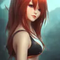 Portrait cute anime girl in bikini armor, 4k,Artstation,Steampunk,Perfect Face,Red Hair,Realistic,Artgerm,Octane Render,Natural Light