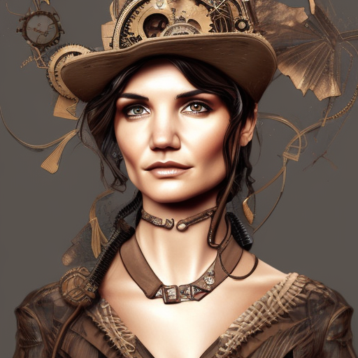 Steampunk portrait of Katie Holmes, Highly Detailed,Intricate,Artstation,Beautiful,Digital Painting,Sharp Focus,Concept Art,Elegant