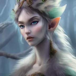 Closeup of a beautiful fantasy forest elf, Highly Detailed,Intricate,Epic,Digital Painting,Realistic,Smooth,Volumetric Lighting,Concept Art,Elegant