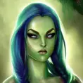 D&D concept art of gorgeous elven woman with green hair in the style of Stefan Kostic, 8k,High Definition,Highly Detailed,Intricate,Half Body,Realistic,Sharp Focus,Fantasy,Elegant