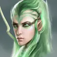 D&D concept art of a gorgeous elven archer with green hair in the style of Stefan Kostic, 8k,High Definition,Highly Detailed,Intricate,Half Body,Realistic,Sharp Focus,Fantasy,Elegant