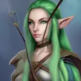 D&D concept art of a gorgeous elven archer with green hair in the style of Stefan Kostic, 8k,High Definition,Highly Detailed,Intricate,Half Body,Realistic,Sharp Focus,Fantasy,Elegant