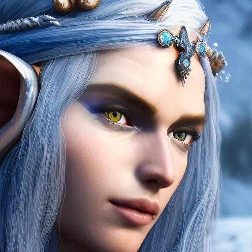 Alluring highly detailed matte close-up portrait of beautiful elf shani from witcher 3 wearing chainmail bikini and a blue cloak, 8k,High Definition,Highly Detailed,Intricate,Half Body,Realistic,Sharp Focus,Fantasy,Elegant