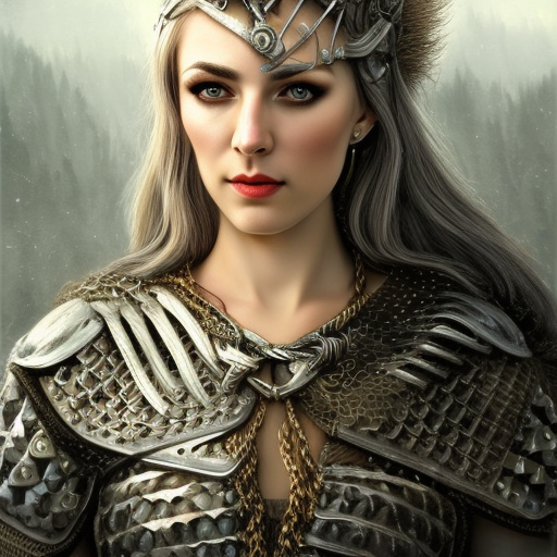 Alluring highly detailed matte portrait of beautiful norse goddess wearing chainmail in the style of Stefan Kostic, 8k,High Definition,Highly Detailed,Intricate,Half Body,Realistic,Sharp Focus,Fantasy,Elegant