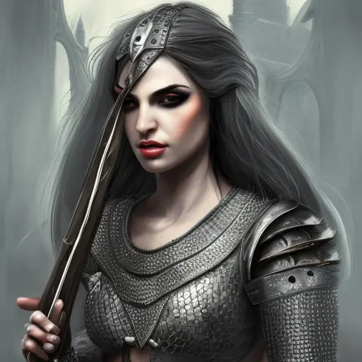 Alluring highly detailed matte portrait of beautiful female assassin wearing chainmail in the style of Stefan Kostic, 8k,High Definition,Highly Detailed,Intricate,Half Body,Realistic,Sharp Focus,Fantasy,Elegant