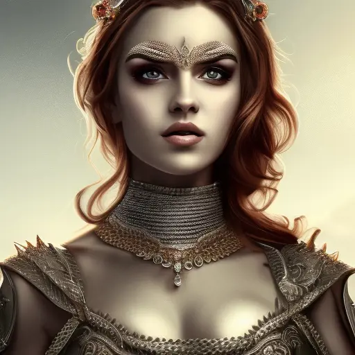 Alluring highly detailed matte portrait of beautiful princess wearing chainmail in the style of Stefan Kostic, 8k,High Definition,Highly Detailed,Intricate,Half Body,Realistic,Sharp Focus,Fantasy,Elegant