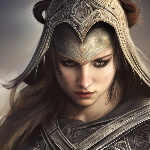 Alluring highly detailed matte portrait of beautiful female warrior wearing Assassin Creed armor in the style of Stefan Kostic, 8k,High Definition,Highly Detailed,Intricate,Half Body,Realistic,Sharp Focus,Fantasy,Elegant