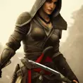 Alluring highly detailed matte portrait of beautiful female assassin wearing Assassin Creed armor in the style of Stefan Kostic, 8k,High Definition,Highly Detailed,Intricate,Half Body,Realistic,Sharp Focus,Fantasy,Elegant