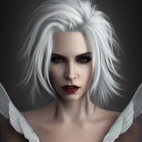 Alluring highly detailed matte portrait of a beautiful winged white haired vampire in the style of Stefan Kostic, 8k,High Definition,Highly Detailed,Intricate,Half Body,Realistic,Sharp Focus,Fantasy,Elegant