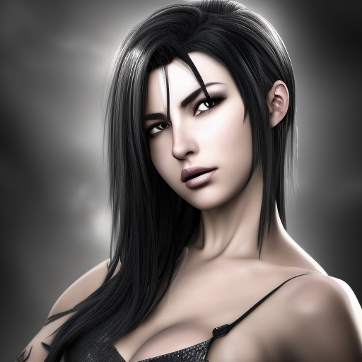Alluring highly detailed matte portrait of a beautiful Tifa Lockhart with shimmering hair in the style of Stefan Kostic, 8k,High Definition,Highly Detailed,Intricate,Half Body,Realistic,Sharp Focus,Fantasy,Elegant
