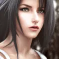 Alluring highly detailed matte portrait of a beautiful Tifa Lockhart with shimmering hair in the style of Stefan Kostic, 8k,High Definition,Highly Detailed,Intricate,Half Body,Realistic,Sharp Focus,Fantasy,Elegant