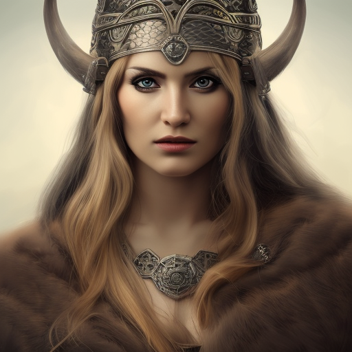 Alluring highly detailed matte portrait of a beautiful female viking with shimmering hair in the style of Stefan Kostic, 8k,High Definition,Highly Detailed,Intricate,Half Body,Realistic,Sharp Focus,Fantasy,Elegant