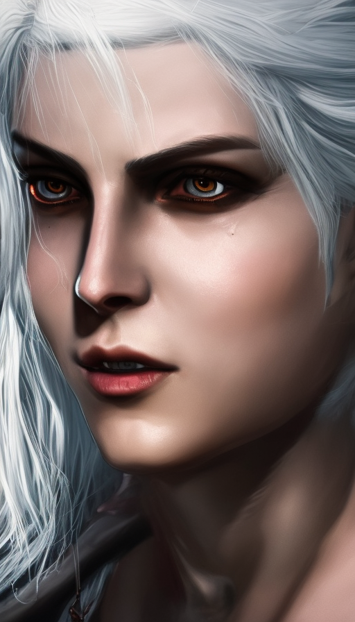 Alluring matte portrait of a menacing Ciri in The Witcher 3 Style, 4k,Highly Detailed,Beautiful,Cinematic Lighting,Sharp Focus,Volumetric Lighting,Closeup Portrait,Concept Art