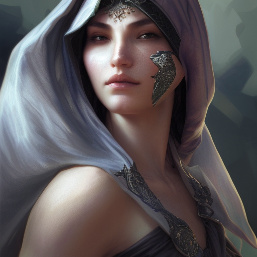 Closeup portrait of a veiled Assasin with daggers in Eldern Ring style, 8k,Highly Detailed,Intricate,Artstation,Sharp Focus,Smooth,Unreal Engine,Volumetric Lighting,Concept Art, by Stanley Artgerm Lau,by Alphonse Mucha,by Greg Rutkowski