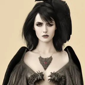 Alluring matte portrait of a beautiful raven black haired caped winged vampire in the style of Stefan Kostic, 8k,High Definition,Highly Detailed,Intricate,Half Body,Realistic,Sharp Focus,Fantasy,Elegant