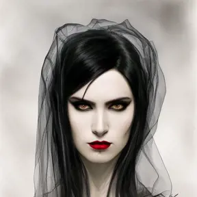 Alluring portrait of a beautiful raven black haired veiled vampire in the style of Stefan Kostic, 8k,High Definition,Highly Detailed,Intricate,Half Body,Realistic,Sharp Focus,Fantasy,Elegant