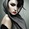 Alluring portrait of a beautiful raven black-haired veiled & caped vampire in the style of Stefan Kostic, 8k,High Definition,Highly Detailed,Intricate,Half Body,Realistic,Sharp Focus,Fantasy,Elegant