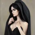 Alluring portrait of a beautiful raven black-haired veiled & caped vampire with piercing eyes on high alert in the style of Stefan Kostic, 8k,High Definition,Highly Detailed,Intricate,Half Body,Realistic,Sharp Focus,Fantasy,Elegant