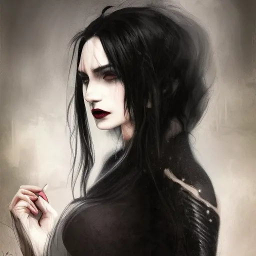 Alluring portrait of a beautiful black-haired veiled blood thristy vampire on high alert in the style of Stefan Kostic, 8k,High Definition,Highly Detailed,Intricate,Half Body,Realistic,Sharp Focus,Fantasy,Elegant