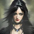 Alluring portrait of a beautiful raven black haired caped sorceress in the style of Stefan Kostic, 8k,High Definition,Highly Detailed,Intricate,Half Body,Realistic,Sharp Focus,Fantasy,Elegant