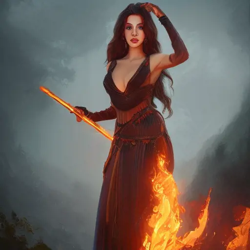 Alluring matte portrait of a beautiful fire sorceress in the style of Stefan Kostic, 8k,High Definition,Highly Detailed,Intricate,Half Body,Realistic,Sharp Focus,Fantasy,Elegant