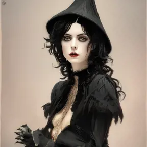 Alluring portrait of a beautiful gothic black haired caped witch in the style of Stefan Kostic, 8k,High Definition,Highly Detailed,Intricate,Half Body,Realistic,Sharp Focus,Fantasy,Elegant