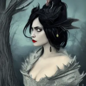 Alluring portrait of a beautiful gothic black haired caped witch in the style of Stefan Kostic, 8k,High Definition,Highly Detailed,Intricate,Half Body,Realistic,Sharp Focus,Fantasy,Elegant