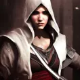 Beautiful female rouge assassin in Assassin's Creed Style, 4k,Highly Detailed,Beautiful,Cinematic Lighting,Sharp Focus,Volumetric Lighting,Closeup Portrait,Concept Art