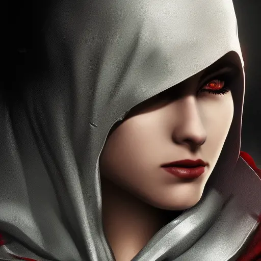 Beautiful female rouge assassin in Assassin's Creed Style, 4k,Highly Detailed,Beautiful,Cinematic Lighting,Sharp Focus,Volumetric Lighting,Closeup Portrait,Concept Art